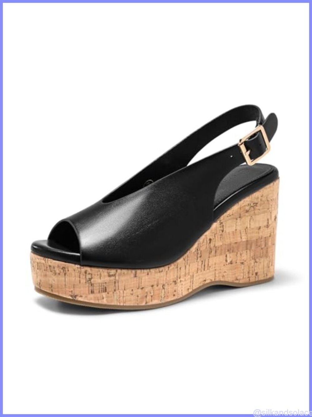 Coutgo Womens Platform Wedge Sandals Peep Toe Slingback Cork High Heels